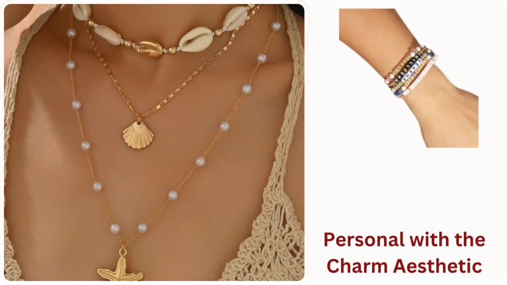 A composite image showcasing a woman wearing a matching silver and green emerald jewelry set (necklace, ring, and bracelet) alongside a standalone, unique yellow gold floral ring. Maroon text reads "Depth with gemstone fashion."