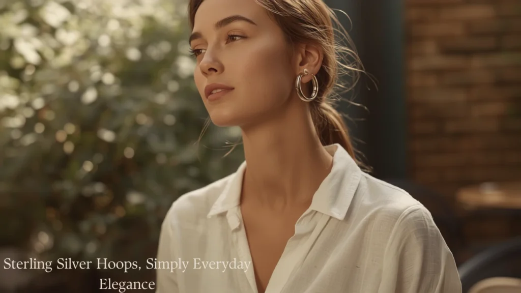 Sterling silver hoop earrings with a casual everyday outfit