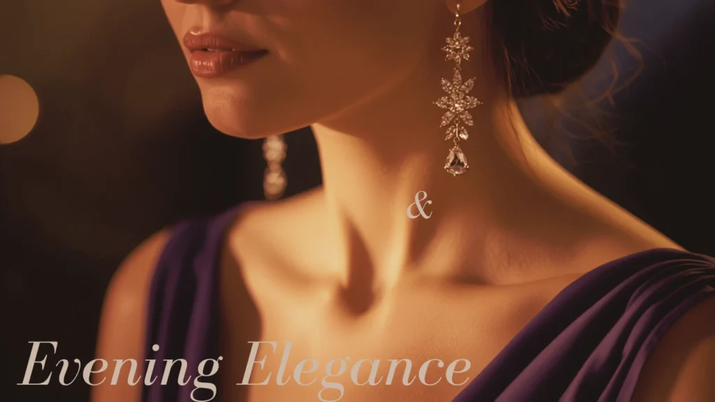 Cubic zirconia drop earrings catching light at an evening dinner