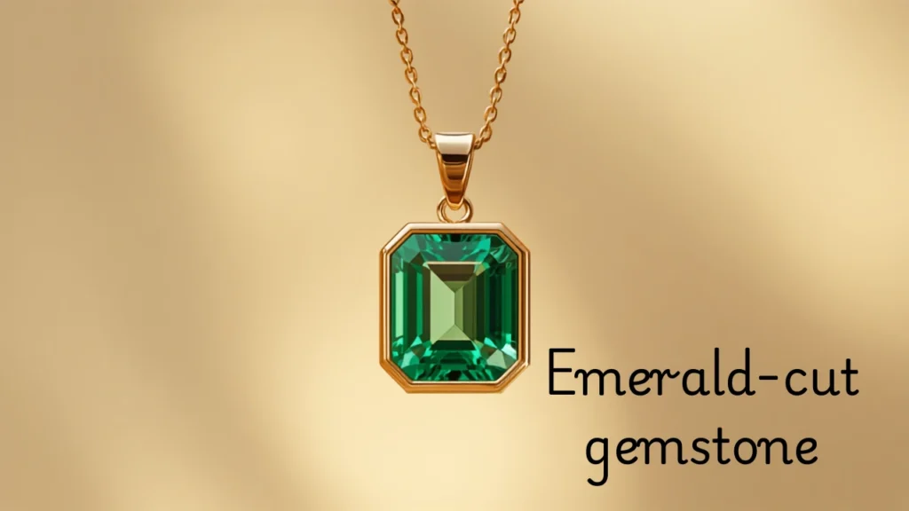 Emerald-cut gemstone pendant necklace in a clean gold bezel setting