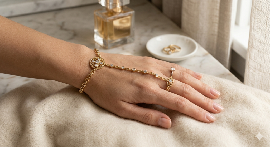 Upgrade your accessory collection with stunning luxury hand harness jewelry featuring crystals, pearls, and elegant gold finishes.