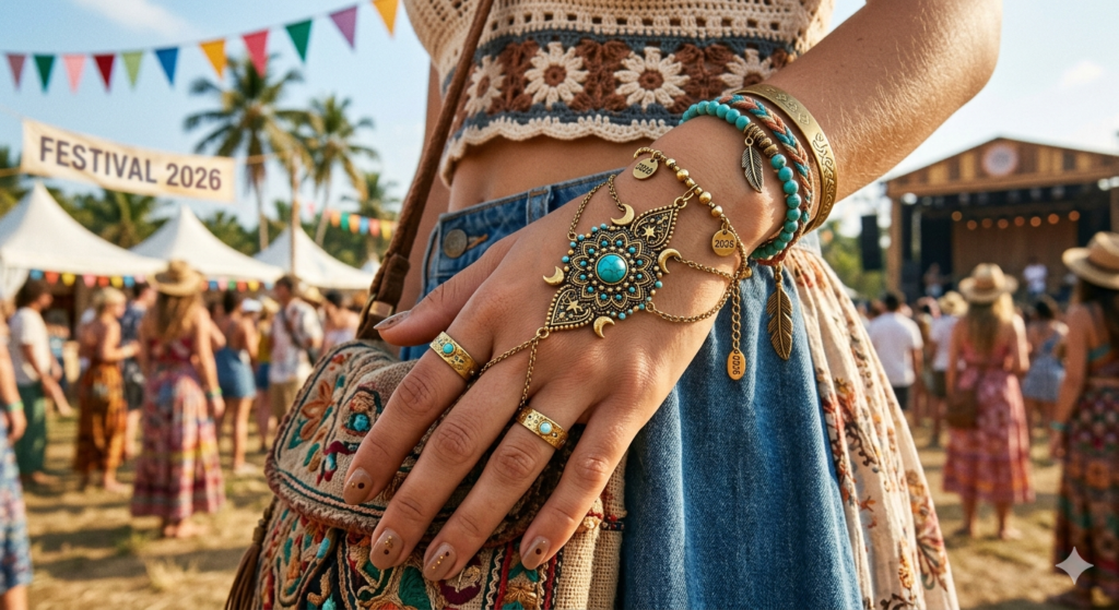 Explore beautiful boho-inspired hand harness jewelry featuring delicate chains, layered rings, and earthy elegance. Perfect for festivals, weddings, and everyday style.